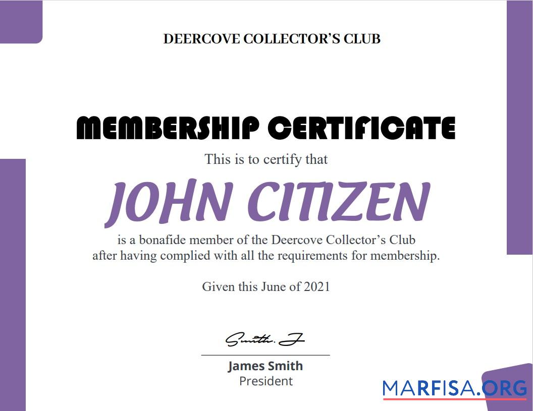 Printable USA Club Membership cert template